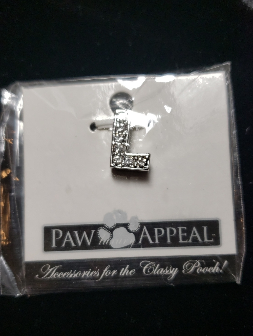 Silver Rhinestone 'L' Pet Charm